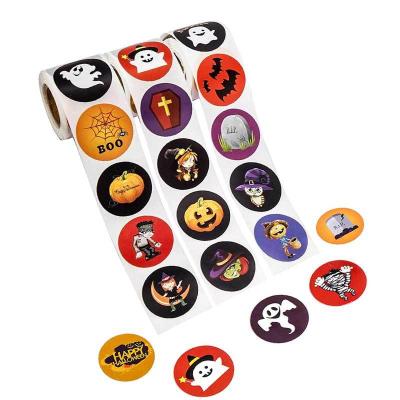 China Waterproof 1 Inch Halloween 8 Designs High Quality Sticker Halloween Cartoon Patterns Candy Gift Wrap Sticker Customization for sale