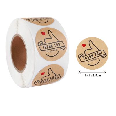 China Custom Wyse Waterproof Hot Style Kraft Paper Roll Sticker Thank You Self Adhesive Sticker Envelope Decoration Label for sale