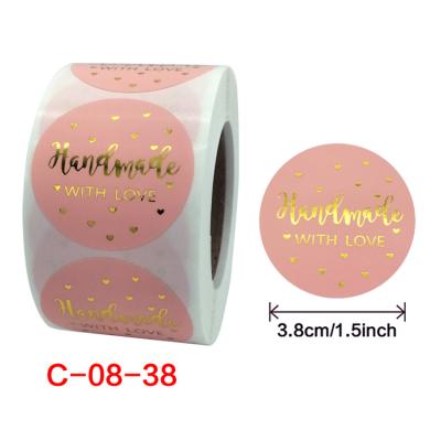 China Roll-Pack 1.5inch Hot Stamping Waterproof Custom Sticker Handmade Sealing With Love Sticker 500pcs Roll Round Rose Gold Foil Sticker for sale