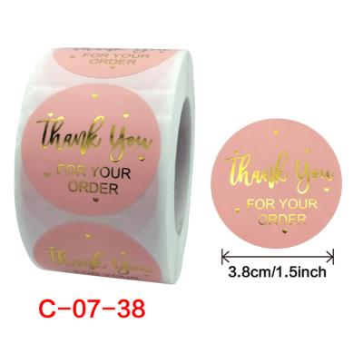 China Waterproof Hot Stamping Pink Thank You Stickers 1.5inch Self Adhesive Thank You For Your Order Stickers For Online Retailers Used On Bags for sale