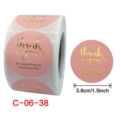 China Custom Roll-Pack Waterproof Sealing Sticker 1.5inch Hot Stamping Thank You Sticker 500 Pcs Roll Round Gold Foil Rose Thank You Sticker for sale