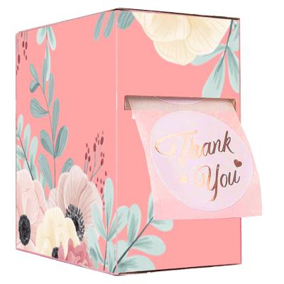 China Wholesale Heat Sensitive Thank You Paper Sticker Box Recycled Flower Rose Paper Sticker Boxes Folding Paper Thank You Sticker Box for sale