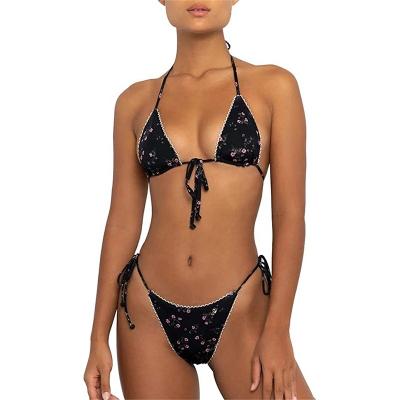 China Breathable Ruched 2 Piece Bikini Set Backless Open Micro Swimsuit for sale