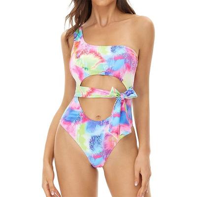 China Breathable Customized Design Women Bikini One-Shoulder Swimwear Floral Print Quick Dry Beachwear For Sexy Women for sale