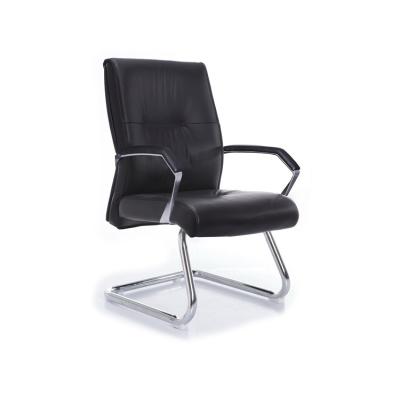 China Comfortable Leather Aluminum Sled Leg PU Armrest Chrome Sled Leg Office Visitor Chair for sale