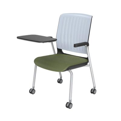 China High Quality Slipcovered Comfort Student Office School Classroom Training Chair with Writing Pad and Tablet Wheels for sale