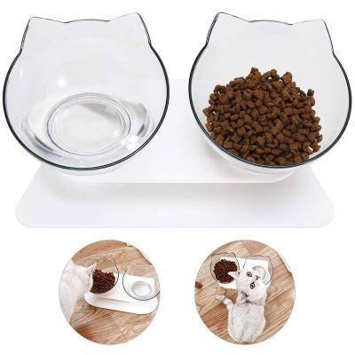 China Double Cat Bowl Hot Sale Transparent AS food material non-slip bowl with protection Cat Double Bowl Cat Bowl cervical for sale