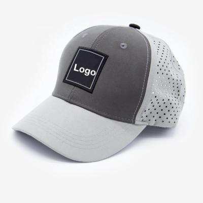 China COMMON Custom Fashionable Laser Perforated 6 Hole Panel Curved Adjustable Trucker Hats With Logo Woven Patch Logo for sale