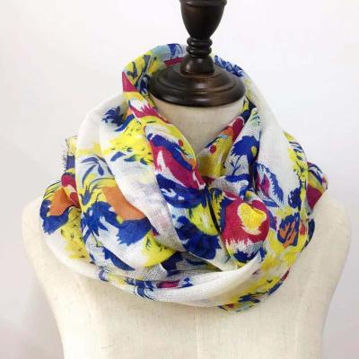 China New Fashion Women's Casual Polyester Flora Printing Voile Acrylic Scarf for sale