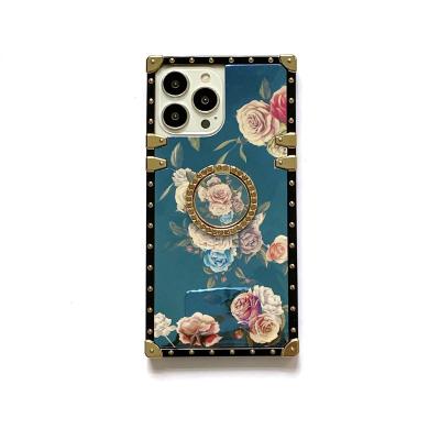 China Shockproof IP X XS pro XR max with ring stand women lady glitter flower luxury phone case girly for iphone 13 12 11 mini 6 7 8 plus for sale