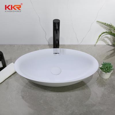 China soft & Soft Solid Surface Oval Over Counter Basin Slim Edge Small Counter Top Wash Basin Bathroom Sink for sale