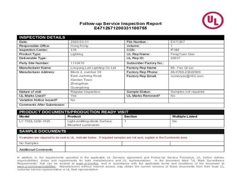 UL - Guangdong Lonyung Led Lighting Co., Ltd.