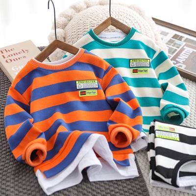 China 2022 Breathable spring and Autumn New large and medium girl and boys tops Korean casual children's striped bear marked loose round sweater for sale