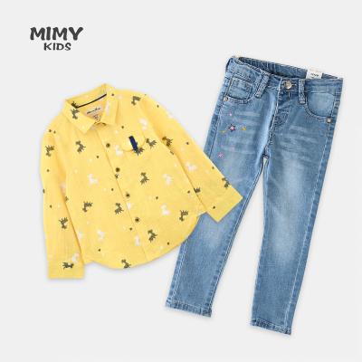 China Breathable Long Sleeve Sports Autumn Suit Fashionable Kids Suit Two Piece Shirt And Skinny Jeans for sale