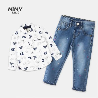 China Compressed Kids Clothes High Quality Clothing Sets Kids Boy Cartoon Animal Shirt And Kid Jeans for sale