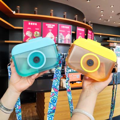 China Viable Wholesale Gift Plastic Camera Drinking Water Bottle With Straw Creative Water Cup for sale