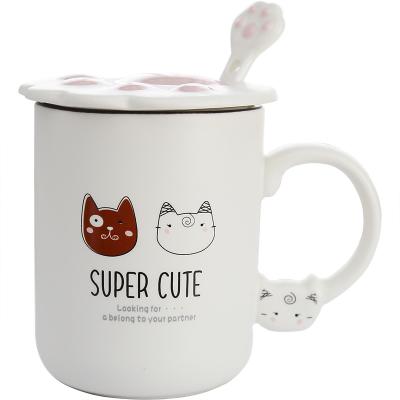 China Viable Nordic White Lid Style Ceramic Mug Cat Porcelain Mug Cat Claw for sale