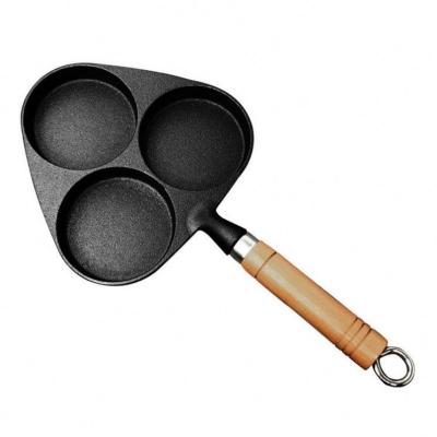 China Other 3 Hole Fried Egg Pot With Wooden Handle Thickened Nonstick Cast Iron Frying Flat Pan 14.96x7.87 Inches for sale