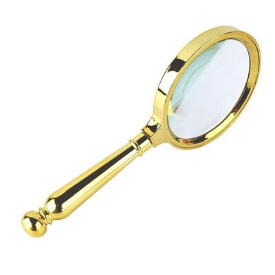 China 10X Glass Handheld Magnifying Glass with Gold Metal Handle, 90mm 80mm 70mm 60mm Reading Magnifier for Map Diary for sale