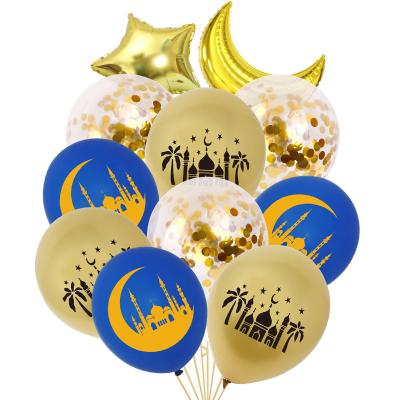 China Decoration Eid Mubarak Party Latex Balloon Party Set 12 Inch Muslim Moon Star Decoration Foil Helium Balloon for sale