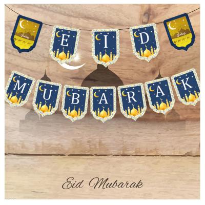 China Islamic Flag EID MUBARAK Ramadan Banner Star and Moon Party Decoration Activity Decoration Pull Muslim Flag Letter for sale