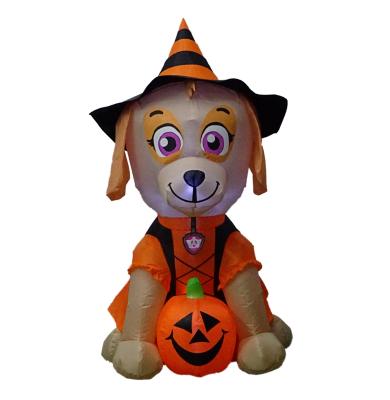 China Custom Disposable Outdoor Led Inflatable Led Holiday Ornament Yard Pumpkin Stable Eco-Friendly/Waterproof Decoration Inflatable Dog With Witch Hat for sale