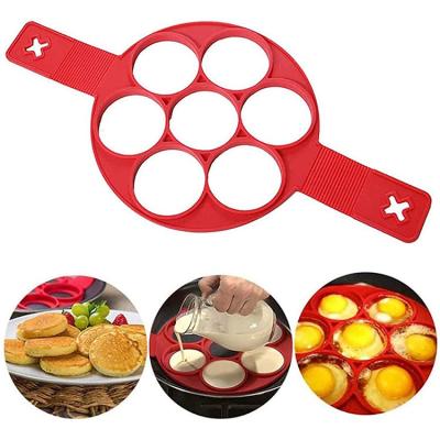 China Viable Food Grade Silicone Cake Mold With 7 Holes Round Shape Pancake Molds For Cooking Time Saving Egg Maker Mold for sale