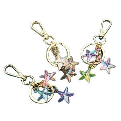 China New Acrylic Colorful Five-pointed Star Car Key Chain Three-piece Colorful Acrylic Pendant Main Holder for sale