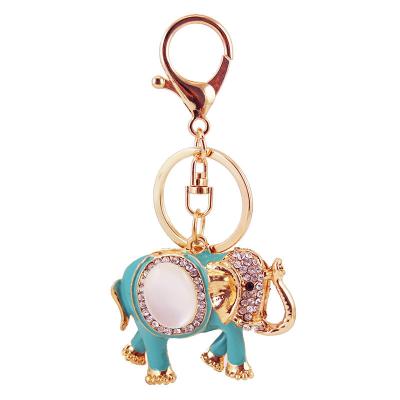 China Trendy Gold Color Metal Lobster Clasp Keychain Dangle Crystal Enamel Animal Elephant Keychains For Men Luxury Keyfob for sale