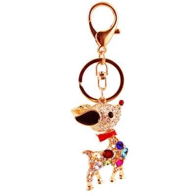 China New Fashionable Key Chain Lady Car Bag Pendant Crystal Rhinestone Cute Sika Deer Charm Best Birthday Christmas Gifts Key Chains for sale