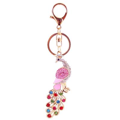 China Bling Keychain Peacock Key Chain Peafowl Peafowl Key Ring Fashionable Colorful Pendant Car Bag Faux Stone Bling Key Chain for sale