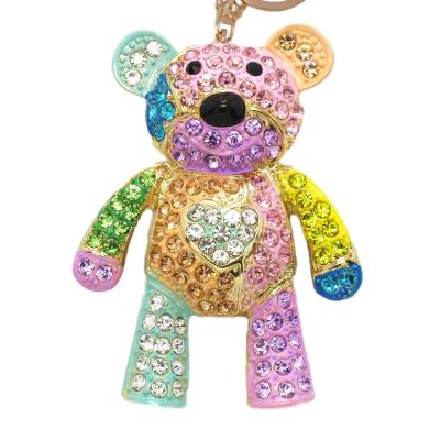 China Luxury Fashionable Crystal French Bear Keychain Rhinestone Keychains Women's Bag Charms Men's Car Keychain for sale