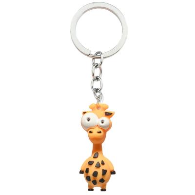 China Creative Glue PVC Key Chain Series Big Eyes Giraffe Keyring Car Keychain Drop Eco-Friendly Cute Animals Key Rubber Accessories for sale