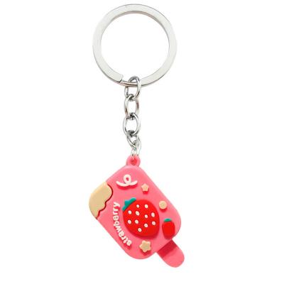 China Eco-Friendly Cartoon Ice Cream Strawberry Watermelon Fruit Popsicle Summer Theme PVC Key Chain Keychain for sale