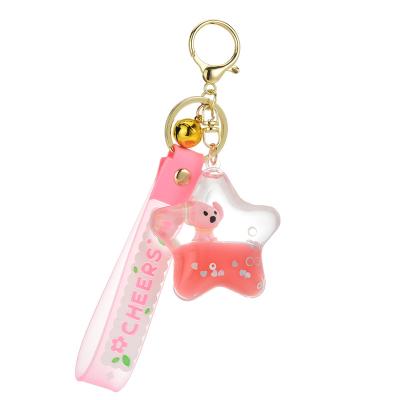 China Creative Moving Liquid Five Star Dog Keychain Souvenir Gifts Promotion Quicksand Floating Quicksand Key Ring For Women Charm Children Bag Pendant Keychains for sale