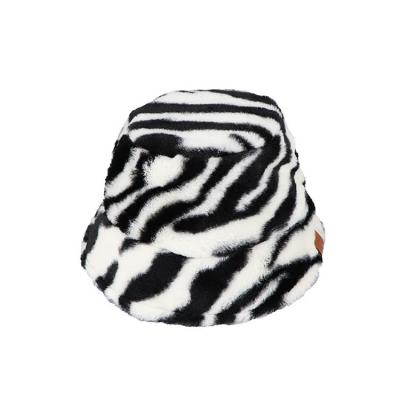 China Cozy Winter Cow Leopard Print Faux Fur Plush Bucket Hats For Women Outdoor Warm Velvet Soft Hat Fisherman Hat for sale