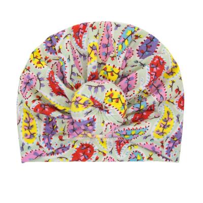 China New Beanie Turban Hat Baby Plush Donut Toddler Hood Baby Floral Hat Baby Hat Cotton Flower Printing for sale