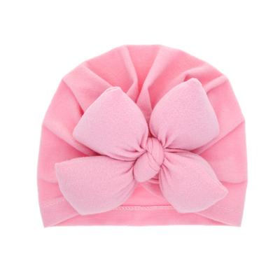 China Solid Plush Bow Tie Fashion Baby Hat Turban A Headscarf For Girl Elastic Hats For Girls Baby Infant Hat for sale