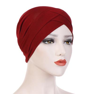 China Women Muslim Hijab Hats Character Scarf Fashion Hijab Headscarf Hats Ladies Headband Turban Muslim Inner Cross Women Headwrap for sale