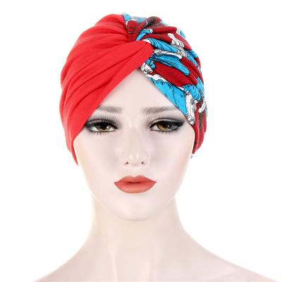 China Women's Pastoral National Wind Turban Character Floral Print Bandana Chemotherapy Hat Muslim Sleep Caps Hat for sale