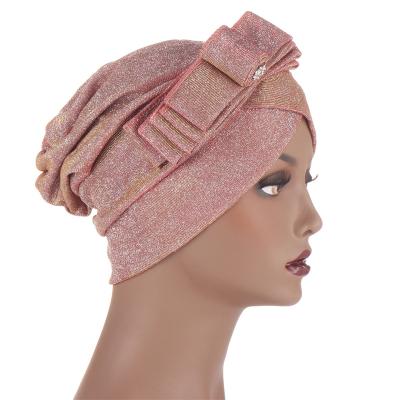 China Character Fashion Women Turban Solid Muslim Indian Bowknot Beanies Hat Hood Elastic Headwrap Hat for sale