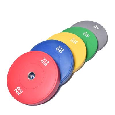 China Universal Color Full Natural Rubber Bumper Plates With Steel Ring Gym Equipment Weight Plates for sale