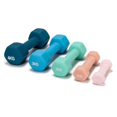 China Home Use Diving Colorful Vinyl Hex Dumbbell Kids Gym Equipment Neoprene Dumbbells Set for sale