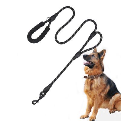 China Both Handles 5FT/6FT Reflective Heavy Duty Dog Leash Double Handles Leads Thickened Reflective Nylon Dog Rope Leash With Padded Traffic for sale