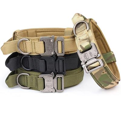 China Metal Adjustable Heavy Duty Buckle Military Training Stocked Tactical Dog Collar with Handle for Medium and Large Dogs for sale