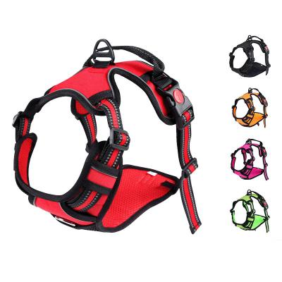 China Stocked Reflective Adjustable No-Pull Pet Harness Soft Padded Dog Vest Oxford Dog Harness with 2 Leash Clips for Medium Large Dogs for sale