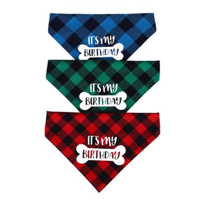 China Dog Birthday Bandana Plaid Dog Birthday Bandana Triangle Pet Scarf Stocked Bibs for Medium Large Dogs Pets for sale