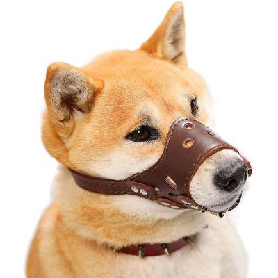 China Stocked Adjustable Anti-Bark/Bite/Chew Breathable PU Leather Dog Muzzle For Small Medium Large Dog for sale