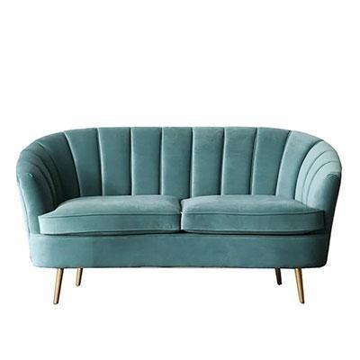 China Classic Modern Green Sofa Bed Delivery Lobby Gold Legs Stainless Steel Velvet Couch Sofa Furniture 2 Seater Within 2 Days For Hotel for sale