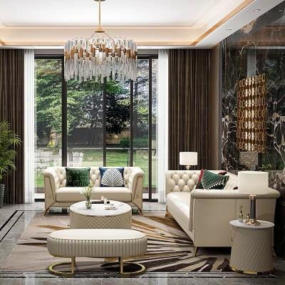 China Convertible Custom Modern Italian White Sofas Living Room Furniture Genuine Cowhide Chesterfield Sofa Set Three for sale